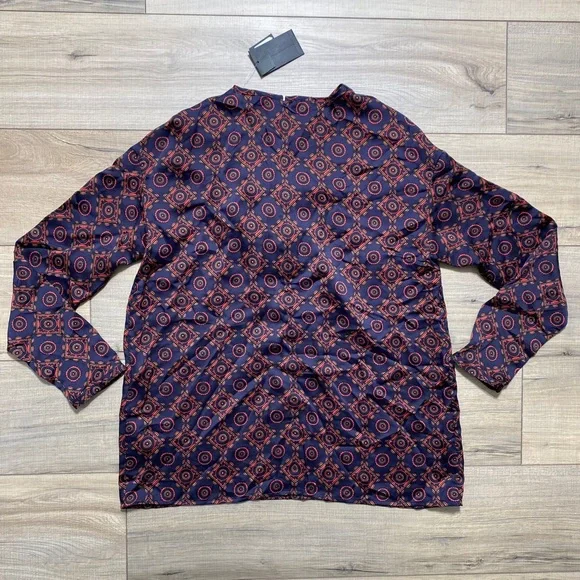 Club Monaco Women's Twist Front Printed Blouse Geometric Pattern Size S Blue - Picture 8 of 10